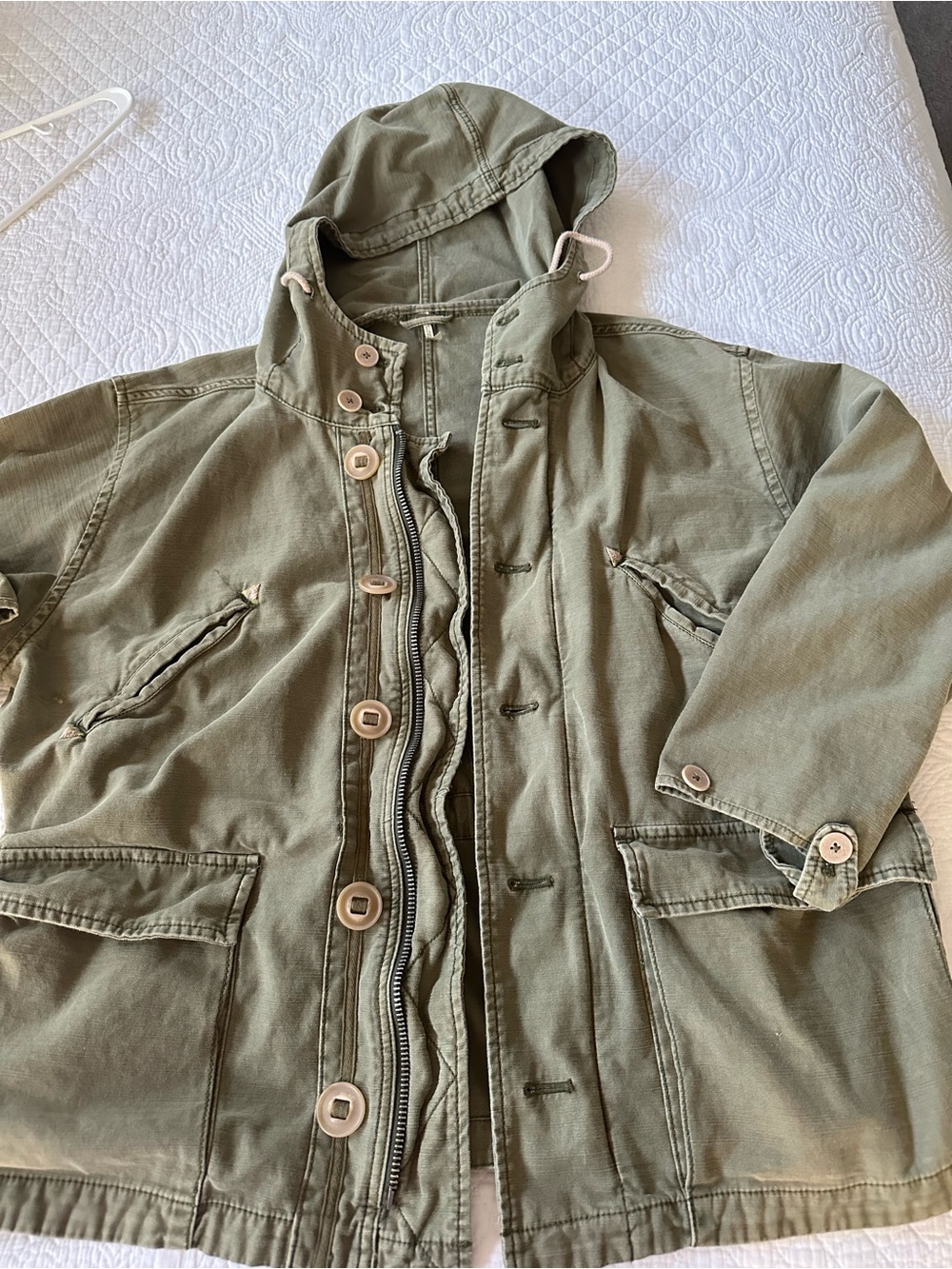 Free People Olive Green Hooded Military-Style Field Jacket